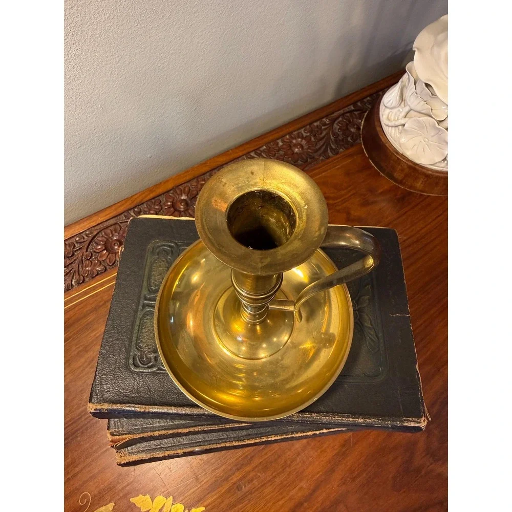 Vintage Brass Chamberstick Candle Holder with Handle, Waccamaw‎ Brass Works